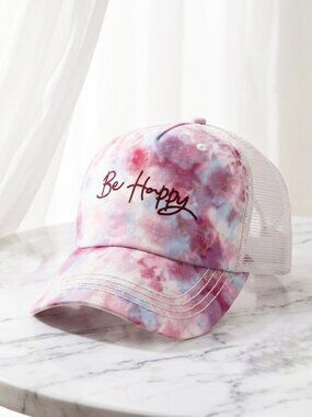 Pink Be Happy Tie Dye Trucker Hat